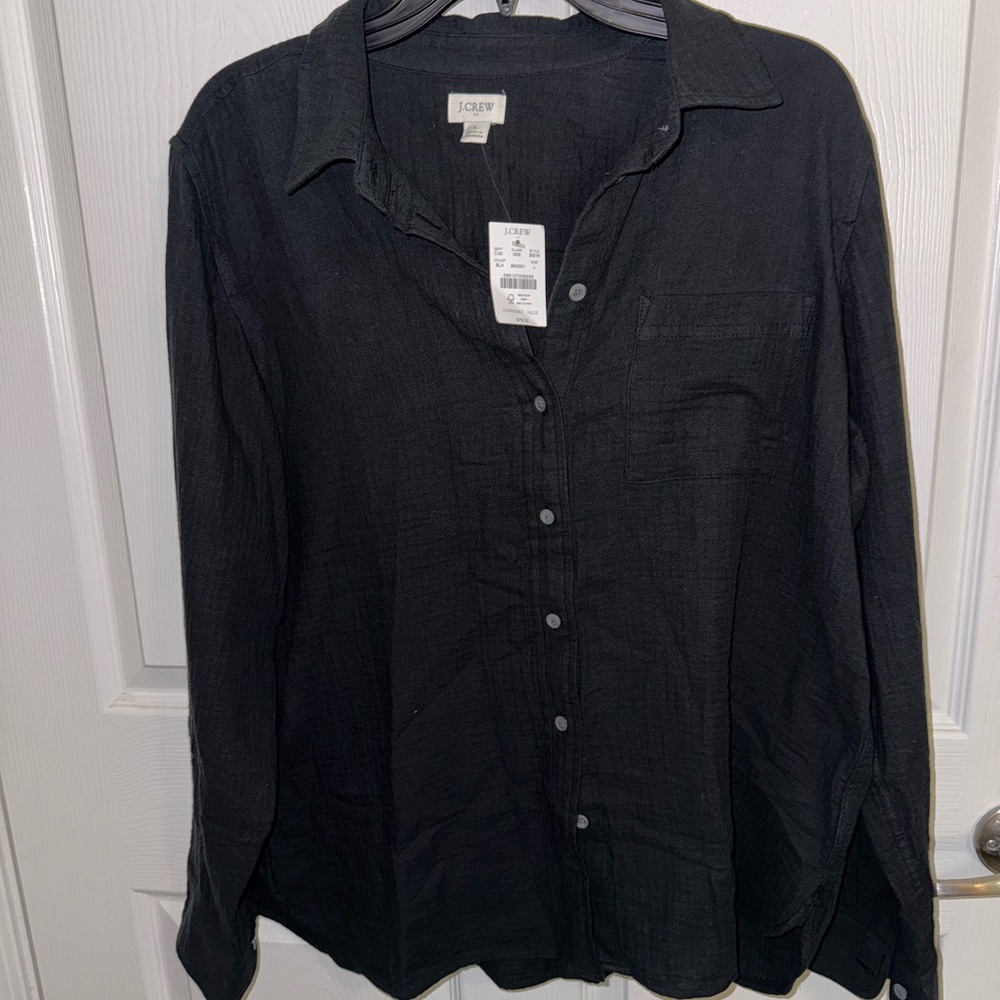 NWT J.Crew Black Gauze Cotton Button-Down Shirt